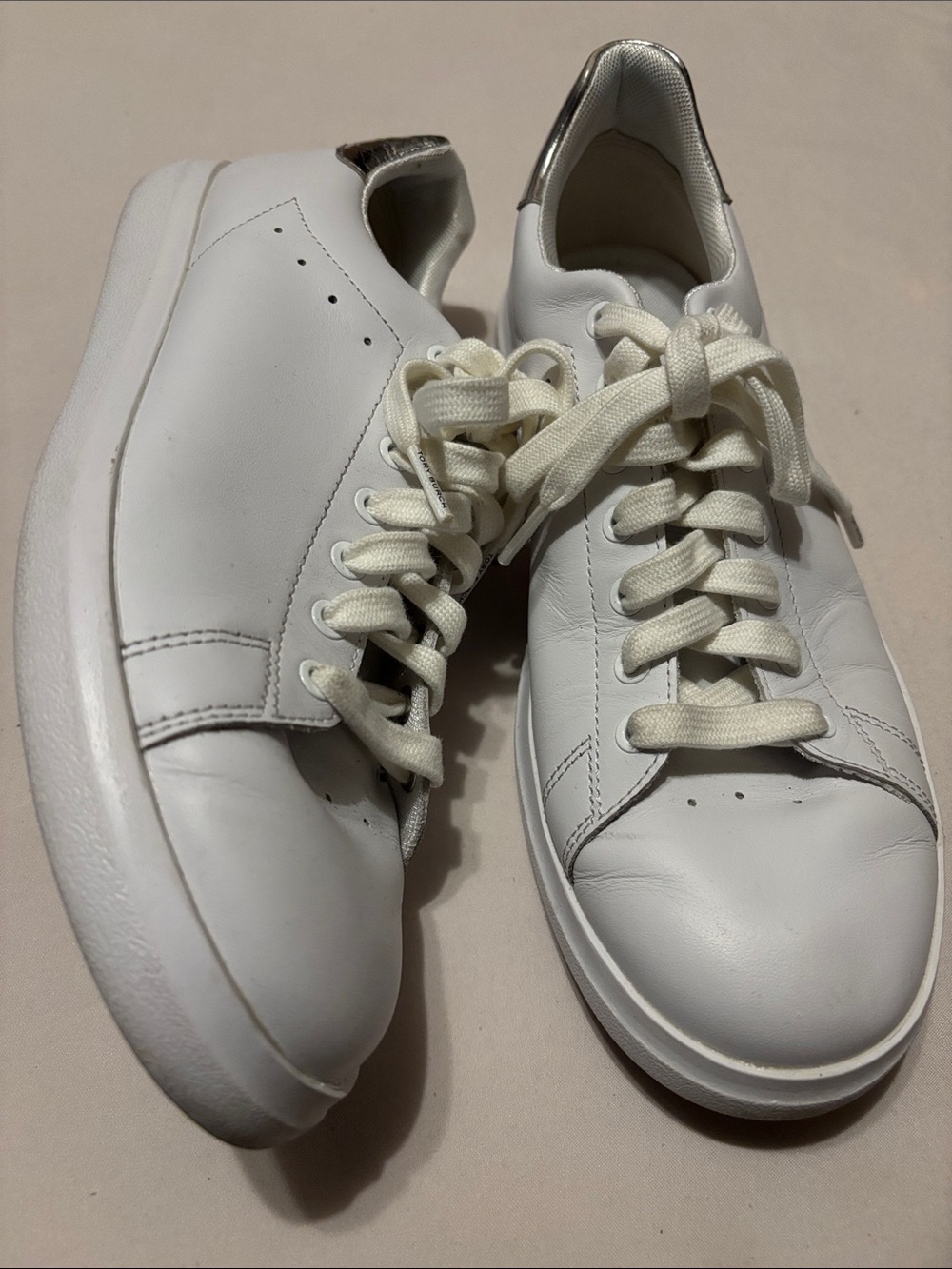 TORY BURCH Howell Court Smooth Calf Leather/ Metallic Leather Sneakers Size 9
